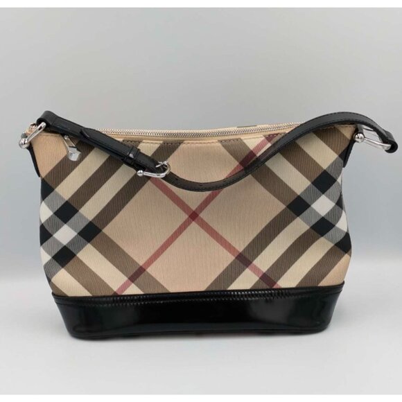 Pre-owned Burberry Nova Check Coated Canvas Leather Baguette Shoulder Bag Beige - Picture 2 of 14